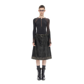 NUTH “裙摆做旧”｜复古洗褪做旧结构设计感加绒皮半裙