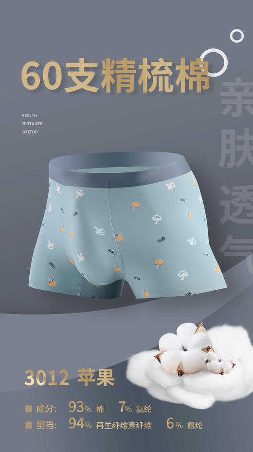 【两条装】无积分赠品【特价】男60s精梳亲肤棉飘飞彩纱撞色无痕平角内裤3012/3001/3002/43006/53006/3011 商品图5