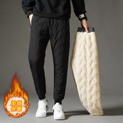 【冬季新款保暖加绒加厚防水羊羔绒裤子宽松大码男士休闲裤 商品图1