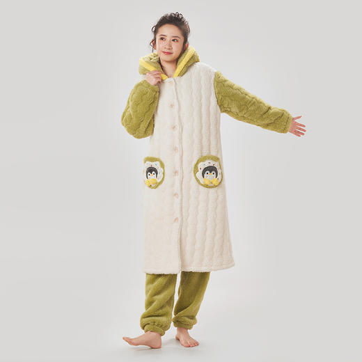 都市丽人舒适外出女士睡衣长毛绒夹棉加厚款长袖长裤类家居服套装LH31M1 商品图1