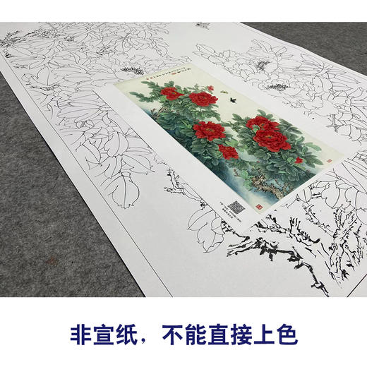 【大彩图】董希源横幅工笔画白描底稿《万古英华》牡丹临摹勾线花鸟线稿HN16 商品图2