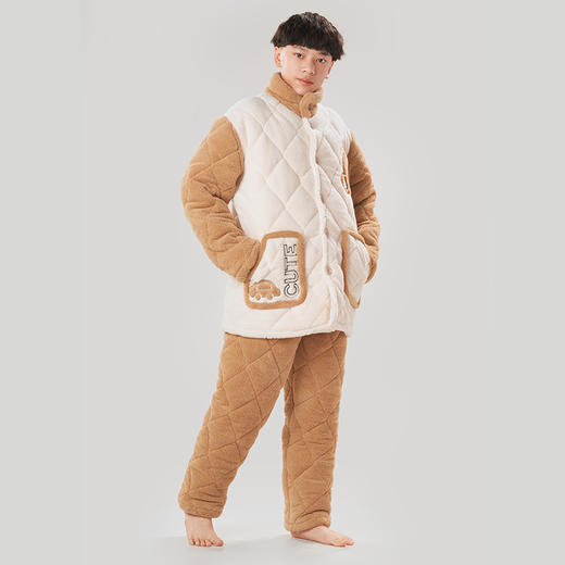 都市丽人都市锋尚生活家居男士睡衣晶粒绒印花夹棉加厚款长袖长裤类家居服套装FH31J7 商品图0