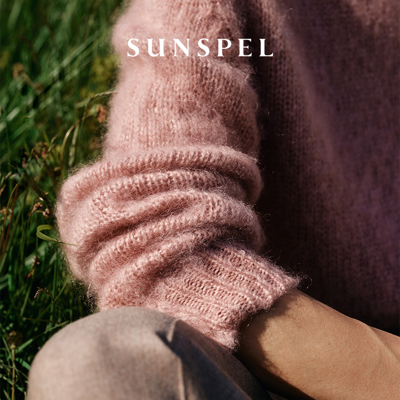 SUNSPEL女士秋冬马海毛桑蚕丝混纺圆领针织毛衣套头衫