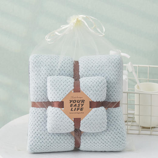 【菠萝格浴巾套装！细腻亲肤】珊瑚绒吸水加厚不易掉毛礼品子母套巾，无毛躺巾，温暖守护，成人和儿童都适用，多款多色可选择，温润柔软倾泻而至 商品图7