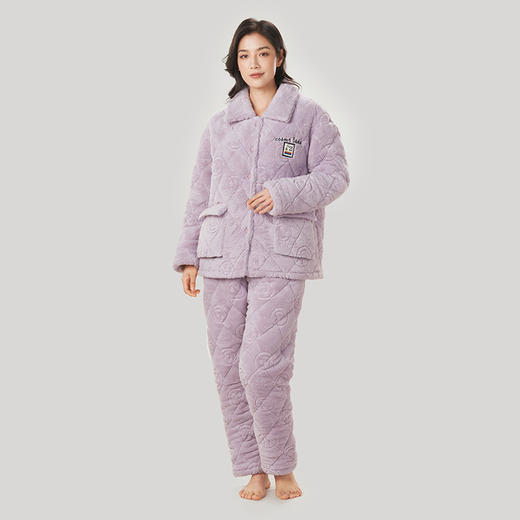 都市丽人生活家居女士睡衣长毛绒提花夹棉加厚款长袖长裤类家居服套装LH31K8 商品图1