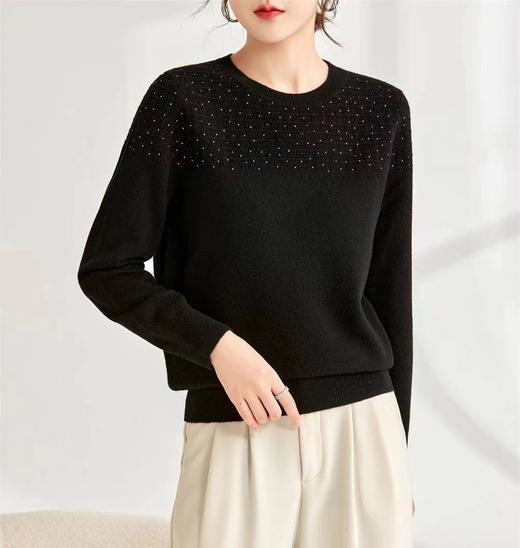 赛兔2023年新款低圆领镂空针织100%全毛套头毛衣 商品图1