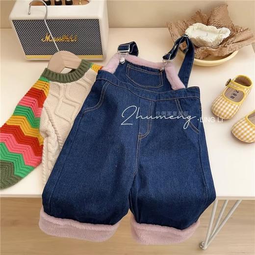 【俏皮活泼套装！时尚潮流】朵丫春季新款女童撞色波浪灯笼袖，毛衣羊羔毛牛仔背带裤，舒适包裹 商品图3