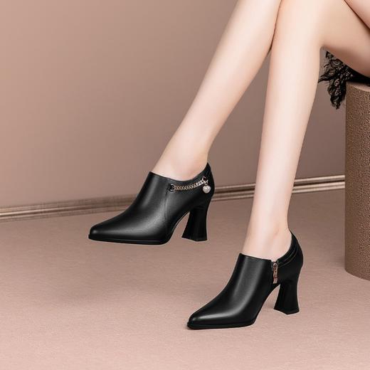 高跟鞋深口单鞋，粗跟女士尖头红色女鞋HY-H2422 商品图2