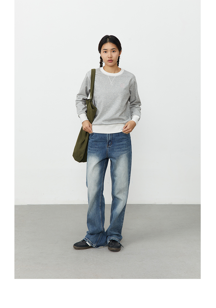 CryingCenter 乖乖女孩校园常青藤合身短版卫衣圆领内搭款藏青灰