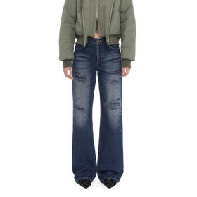 NUTH “模拟破洞”｜蓝色激光印花复古做旧直筒牛仔裤