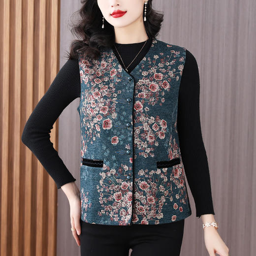 SMZ11641国风盘扣马夹背心女冬季2023年新款气质优雅加绒保暖坎肩无袖外套 商品图1