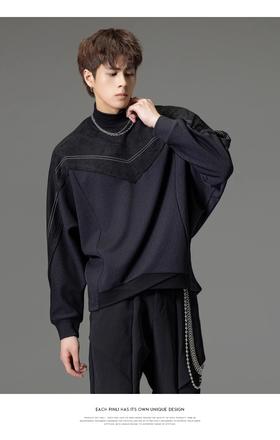 PINLI品立秋季新品半高领宽松卫衣男士拼接高街潮流休闲上衣B233109116