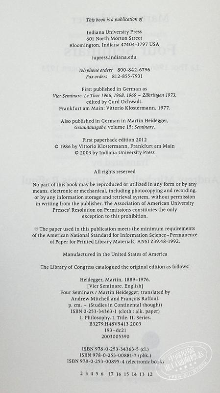 预售 【中商原版】海德格尔的四场讲座 海德格尔 英文原版 Four Seminars Martin Heidegger 存在主义 德国著名哲学家 商品图3