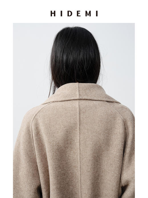 HIDEMI 澳洲美利奴羊毛粒绒翻领腰带设计感慵懒厚款燕麦夹花大衣 商品图6
