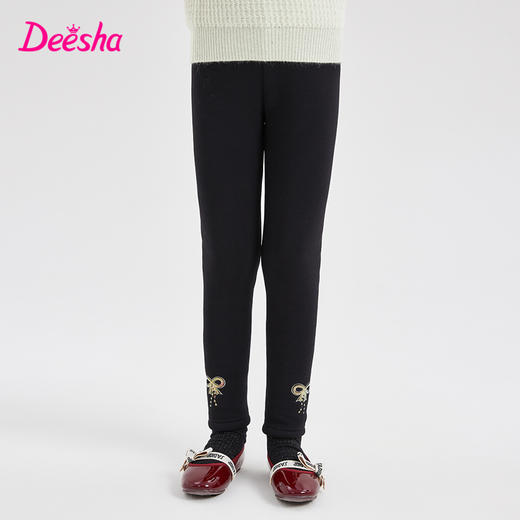 笛莎Deesha 童装女童裤子2023冬季新款甜美蝴蝶结加绒加厚打底裤 商品图1