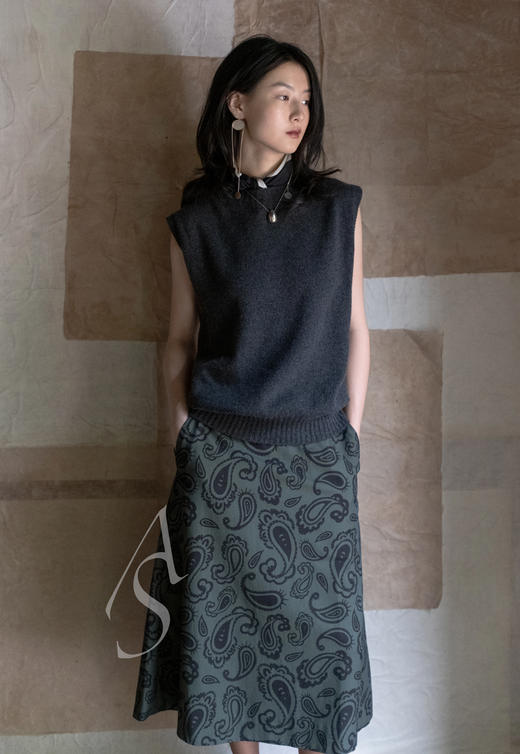 Margaret Howell 23AW 日版墨绿色佩斯利纹丝棉半裙 商品图2