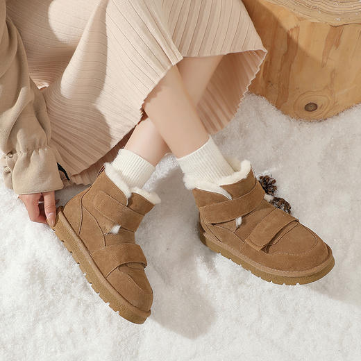 ZHR雪地靴女款加厚魔术贴棉鞋女冬加绒厚底女鞋面包鞋保暖鞋 商品图3