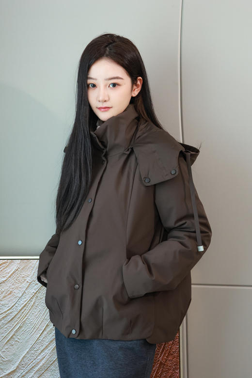 可可咖连帽短款羽绒服（鹅绒） 商品图1