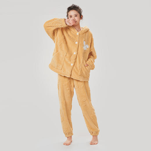 都市丽人生活家居女士睡衣长毛绒提花法兰绒厚款长袖长裤类家居服套装LH31H9 商品图1