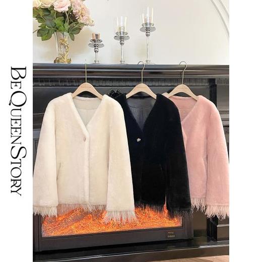 BeQueenStory【人间梦露】秋冬轻奢高端100羊皮毛一体V领皮草女装 商品图2