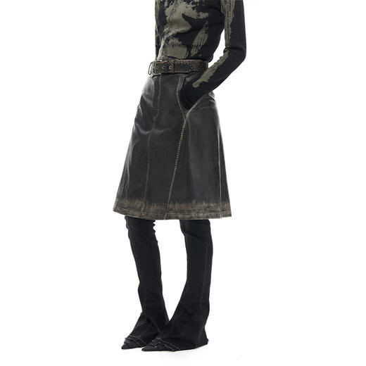 NUTH “裙摆做旧”｜复古洗褪做旧结构设计感加绒皮半裙 商品图6