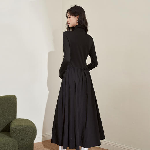 法式立领卫衣连衣裙新款小众设计感百褶小黑裙长裙V1938609 商品图4