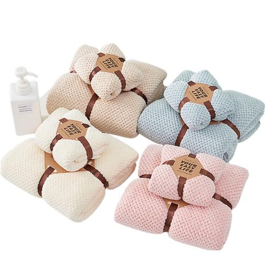 【菠萝格浴巾套装！细腻亲肤】珊瑚绒吸水加厚不易掉毛礼品子母套巾，无毛躺巾，温暖守护，成人和儿童都适用，多款多色可选择，温润柔软倾泻而至 商品图8