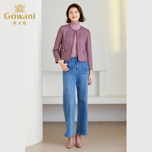 乔万尼冬季新品短外套气质小香风紫粉格纹小个子ET4B919 商品图3