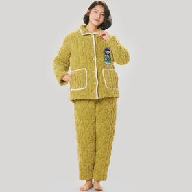 都市丽人舒适外出女士睡衣北极绒提花夹棉加厚款长袖长裤类家居服套装LH31L4