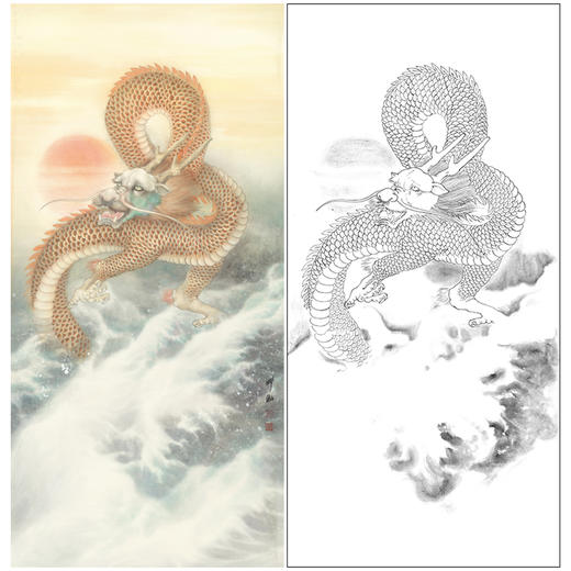 【大彩图】刘继彪工笔画白描底稿《龙》初学者临摹动物线稿A633 商品图0