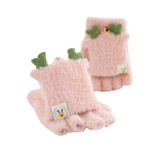 「数款可选！轻潮·保暖」手套女冬天学生翻盖半指可爱韩版卡通保暖可选色加绒手套配饰 商品图4