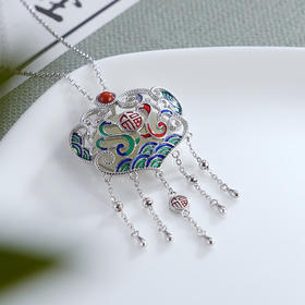 子佩集S925银【祥云瑞彩】套链项链【DZ05320】珐琅彩和田玉国潮锁2310