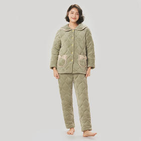 都市丽人法兰绒夹棉女士加厚款长袖长裤类家居服套装LH31F8