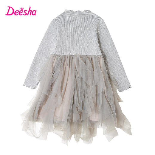 笛莎Deesha 童装女童连衣裙2023冬季新款时尚针织网纱拼接公主连衣裙 商品图1