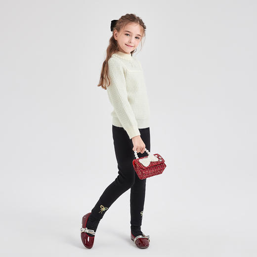 笛莎Deesha 童装女童裤子2023冬季新款甜美蝴蝶结加绒加厚打底裤 商品图4