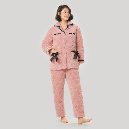 都市丽人舒适外出女士睡衣米粒绒夹棉加加厚款长袖长裤类家居服套装LH31L5 商品图2