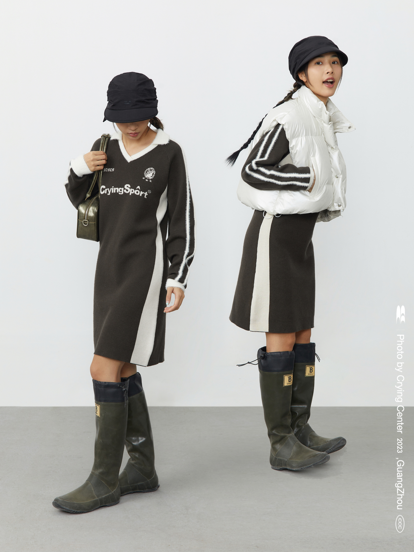 CryingCenter 灰棕色polo领运动足球毛织洋装 哭喊中心