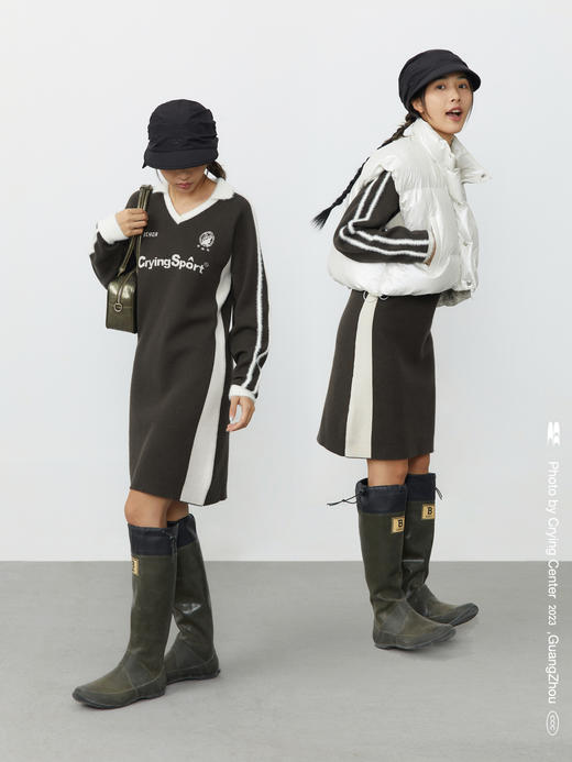 CryingCenter 灰棕色polo领运动足球毛织洋装 哭喊中心 商品图0