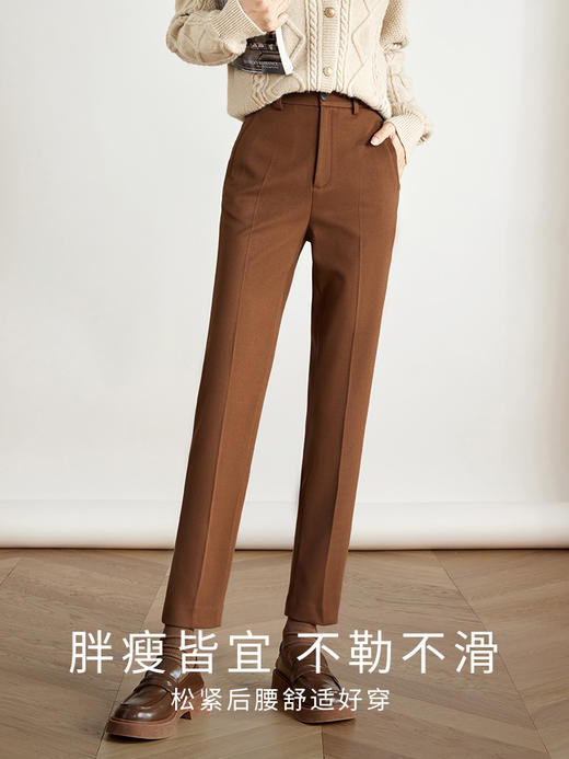 【年终特卖】熙世界焦糖色毛呢裤女九分西装裤2025秋冬款加厚小个子直筒裤子 商品图2