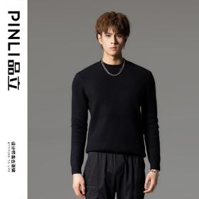 PINLI品立秋冬新品男士修身纯色针织衫加绒加厚长袖打底毛衣GD233210159