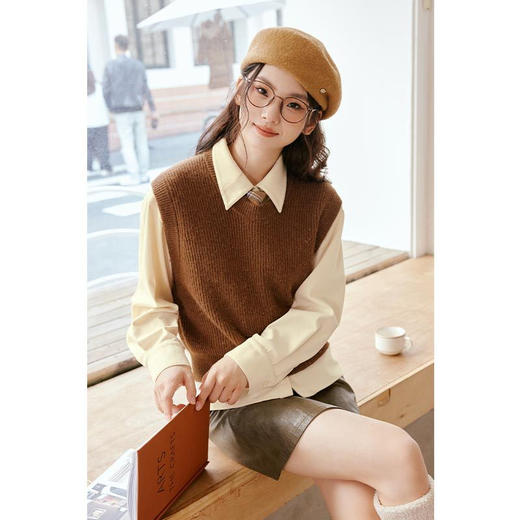 【严选】诗凡黎秋基础百搭圆领套头背心SEA330573 商品图4