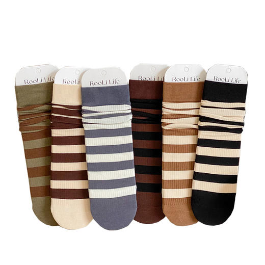 【29.9/任选三件！精梳棉条纹袜】秋冬季吸汗袜子女，日系横条中筒袜学院风一体机无骨堆堆袜，无骨设计，呵护你的双足。吸汗透气，让你始终保持清爽lm 商品图10