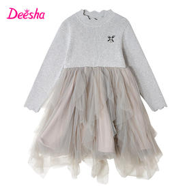 笛莎Deesha 童装女童连衣裙2023冬季新款时尚针织网纱拼接公主连衣裙