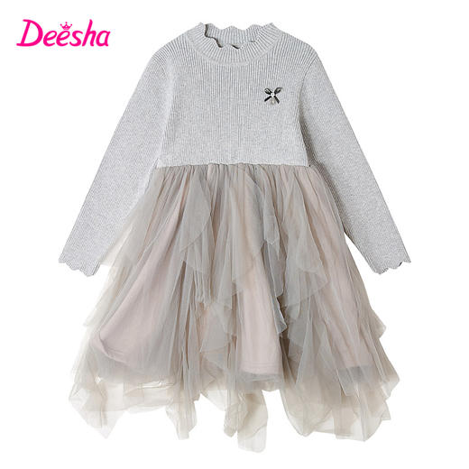 笛莎Deesha 童装女童连衣裙2023冬季新款时尚针织网纱拼接公主连衣裙 商品图0