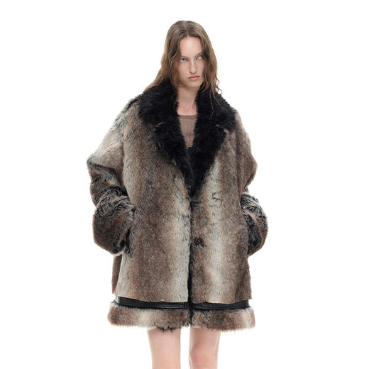 NUTH “因纽特”｜花棕色复古宽松拼接设计感皮草大衣 商品图3