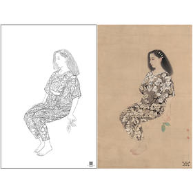 【大彩图】何家英工笔画白描底稿《孤叶》高清打印稿人物线稿ZV14