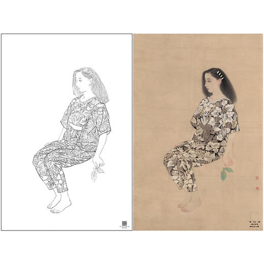 【大彩图】何家英工笔画白描底稿《孤叶》高清打印稿人物线稿ZV14 商品图0