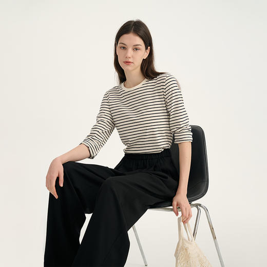 MAISON CECILE经典法式黑白条纹全棉长袖上衣 商品图0