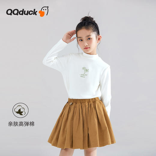 【清仓捡漏】【120-165】【QQduck可可鸭】女童半高领打底衫儿童长袖T恤棉93.6% 氨纶6.4% 商品图0