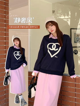 【撞色假两件套装！时尚潮流】女冬季胖mm大码加绒加厚半身裙两件套，加绒加厚的设计，暖意满满；半身裙的搭配，优雅又独特